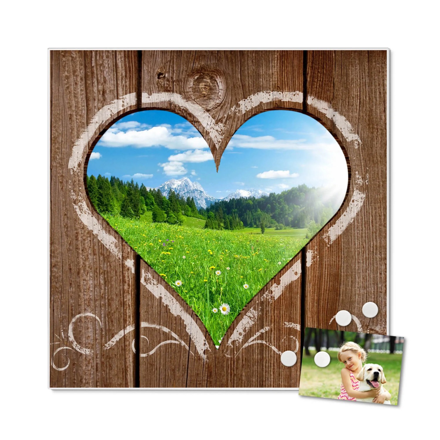 Banjado® Magnettafel 30x75 Cm – Magnetpinnwand Aus Metall, Inkl. 4 Magnete & Montageset, Motiv Weiß Gebeizt