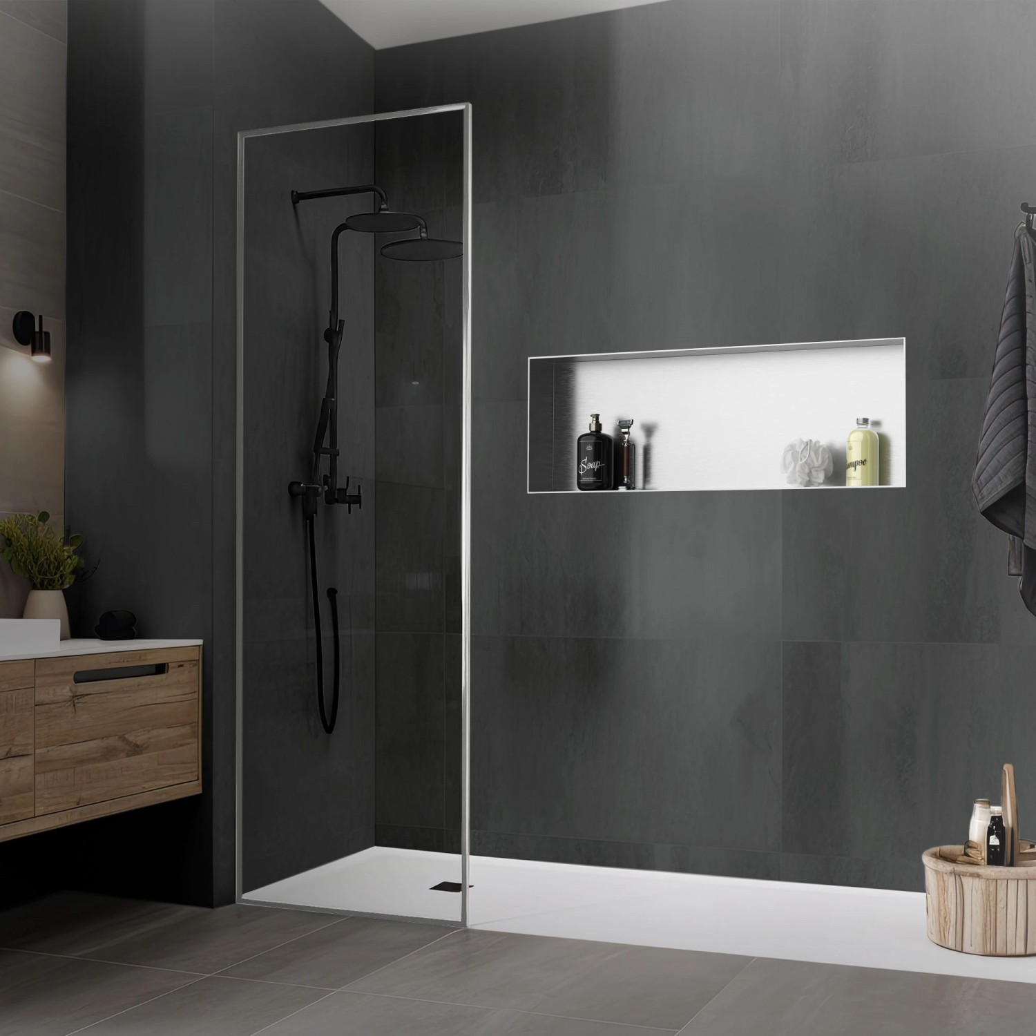 LuxeBath Wandnische, 90x30x10 cm, Edelstahl, silber. Einbauregal für Duschzubehör im Bad.