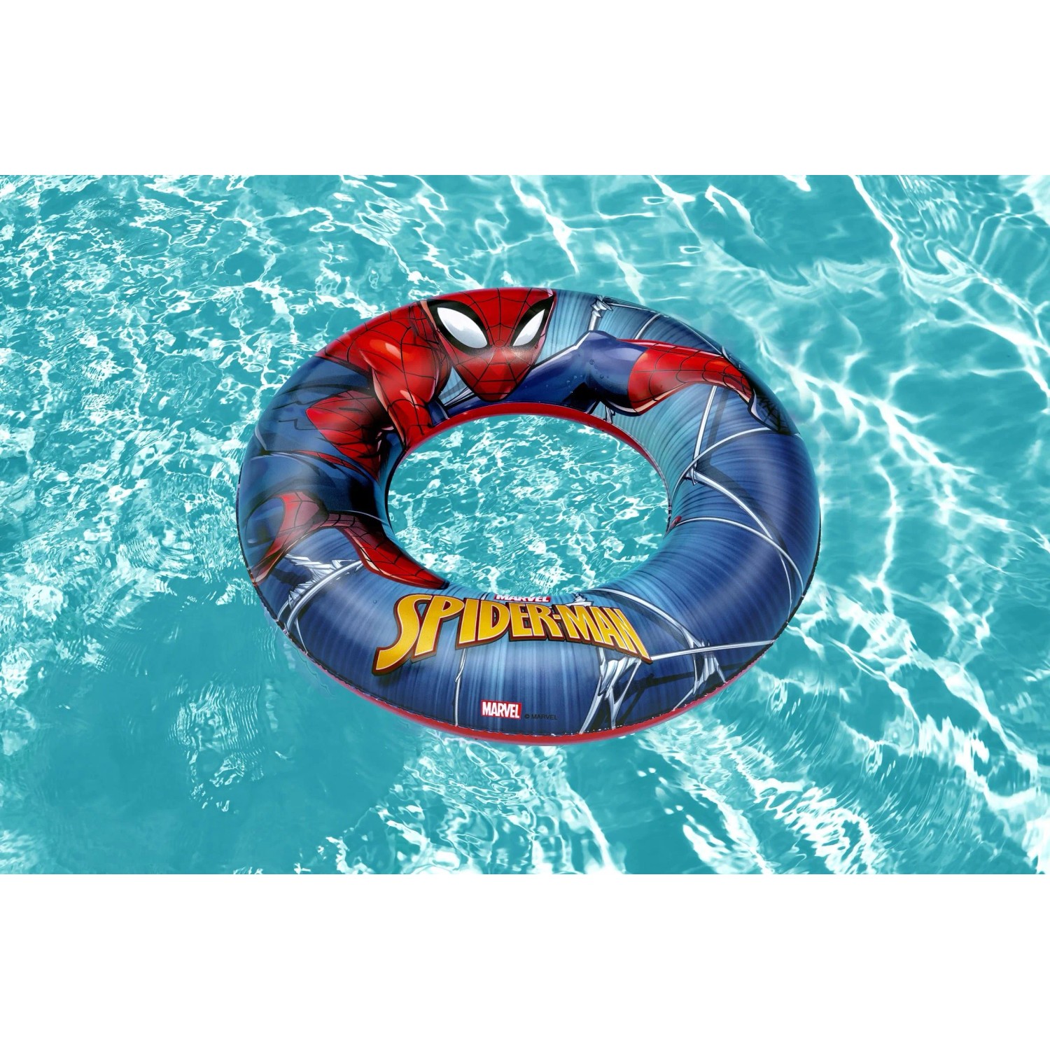 Bestway Schwimmring Spider-Man (Ø 48 cm) im Wasser. Aufblasbarer Schwimmreifen mit Spider-Man Motiv.