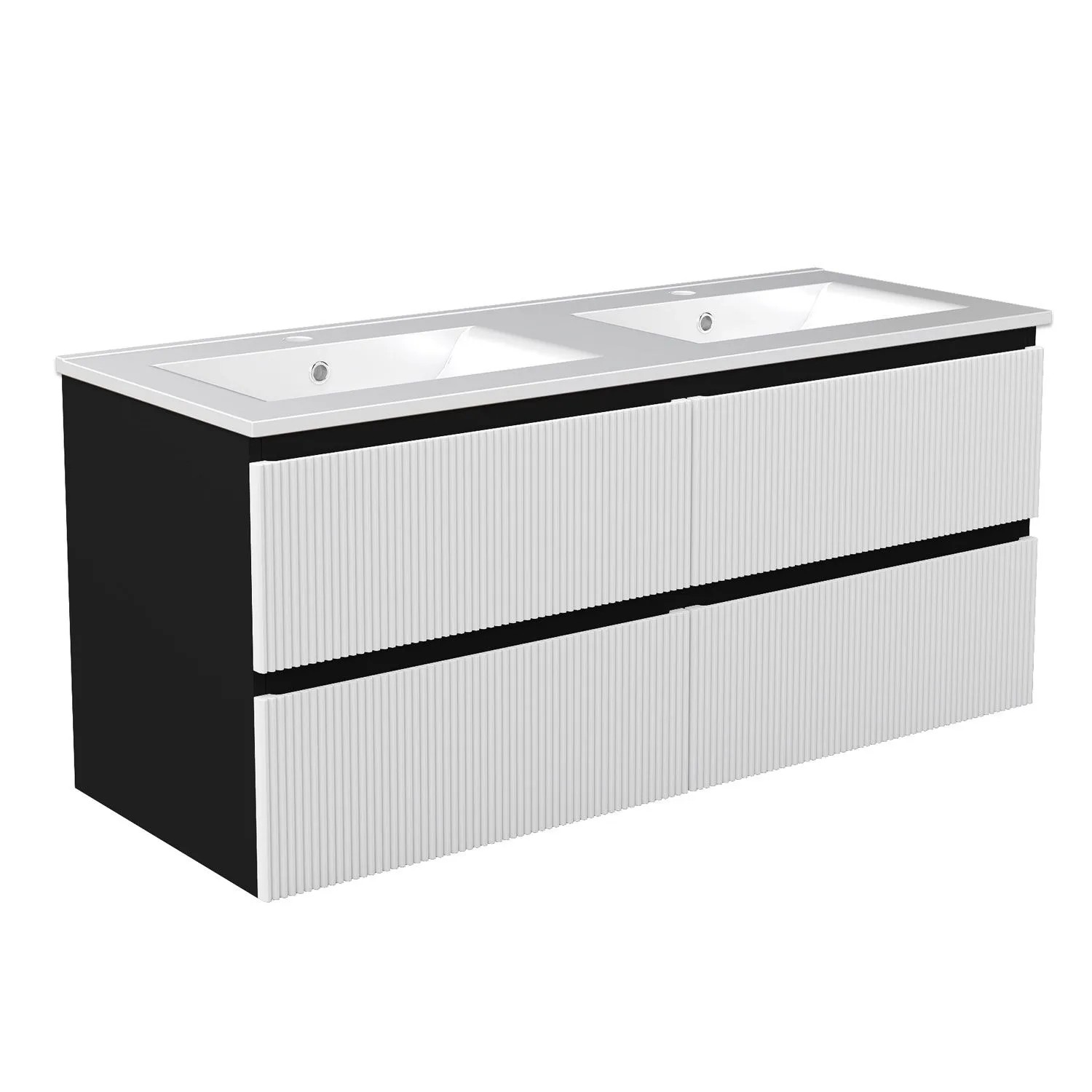 Duschspa Doppelwaschtisch mit Unterschrank SILO 120 cm Keramik Waschbecken mit Grifflos Softclose