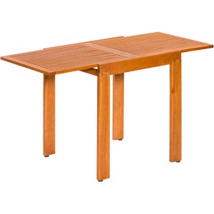 Ausziehbarer Balkontisch aus Eukalyptusholz, 65/130x70 cm, ideal für kleine Balkone.