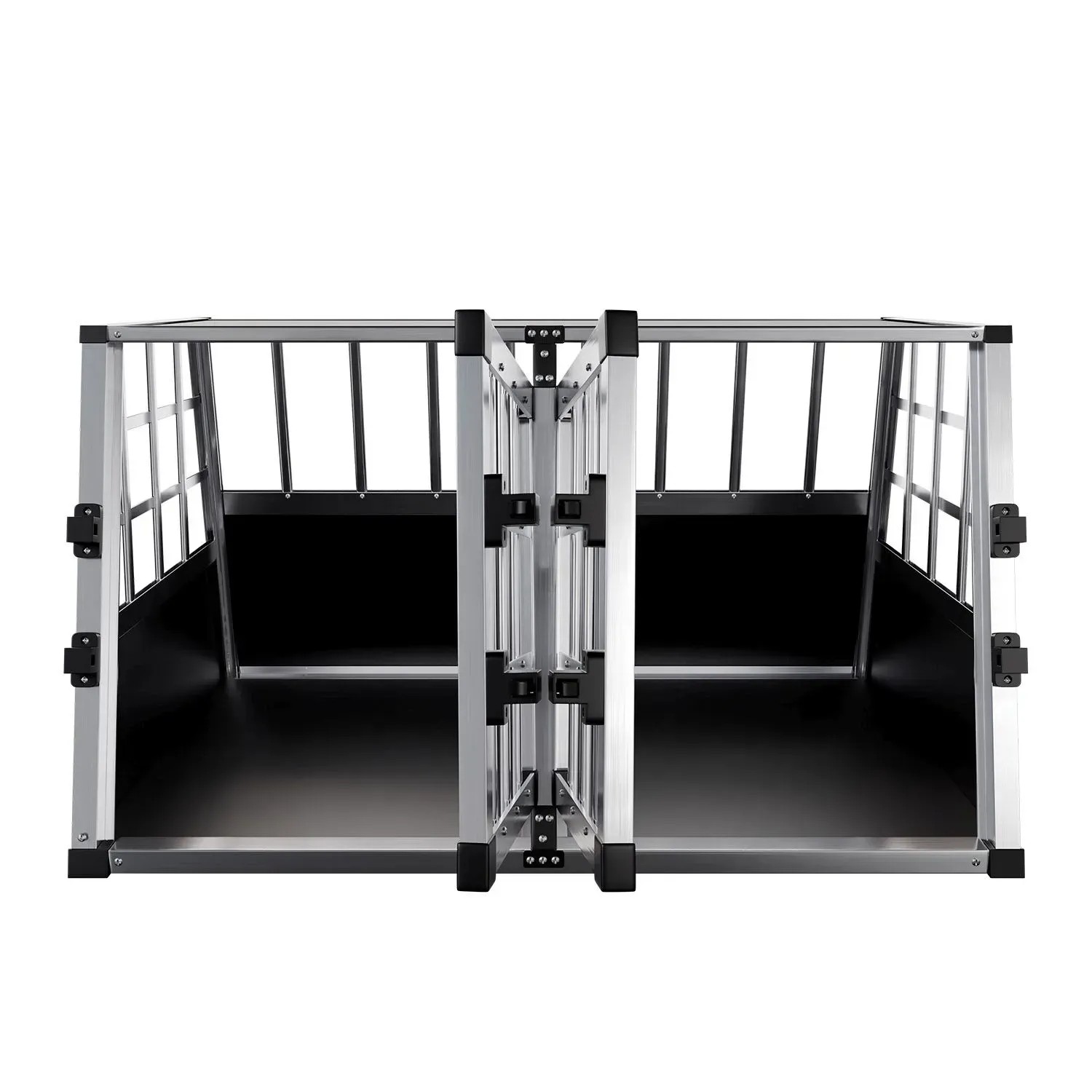 Juskys Alu Hundetransportbox L-X für mittelgroße Hunde, mit Gittereinsätzen für gute Belüftung.