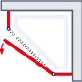 Illustration: Drehtür-Funktion der Schulte Fünfeckdusche Alexa Style 2.0 in Chromoptik.