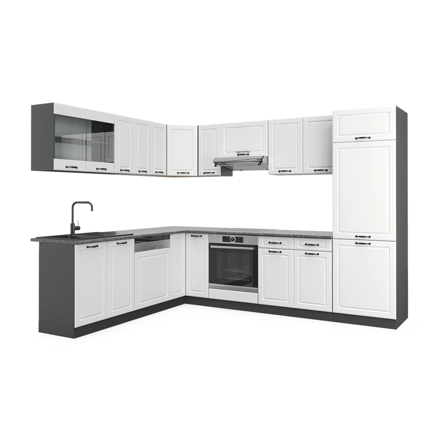 Vicco R-Line Eckküche Weiß Landhaus/Anthrazit 227 x 287 cm AP Anthrazit günstig online kaufen