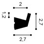 Technische Zeichnung: ORAC Decor CX189 Eckleiste für indirekte Beleuchtung mit Maßangaben.