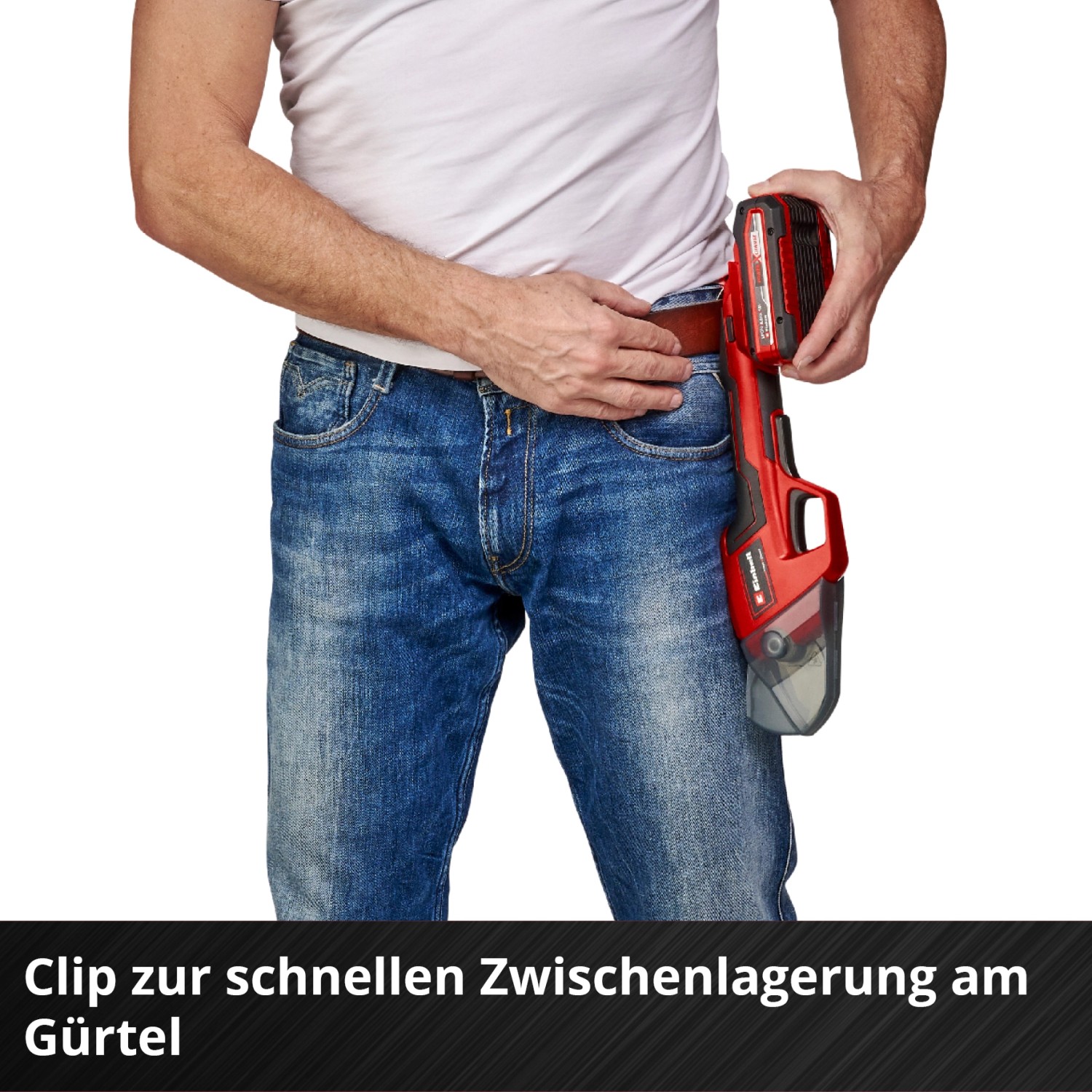 Einhell Akku-Astschere GE-LS 18 Li-Solo mit Gürtelclip zur einfachen Aufbewahrung.