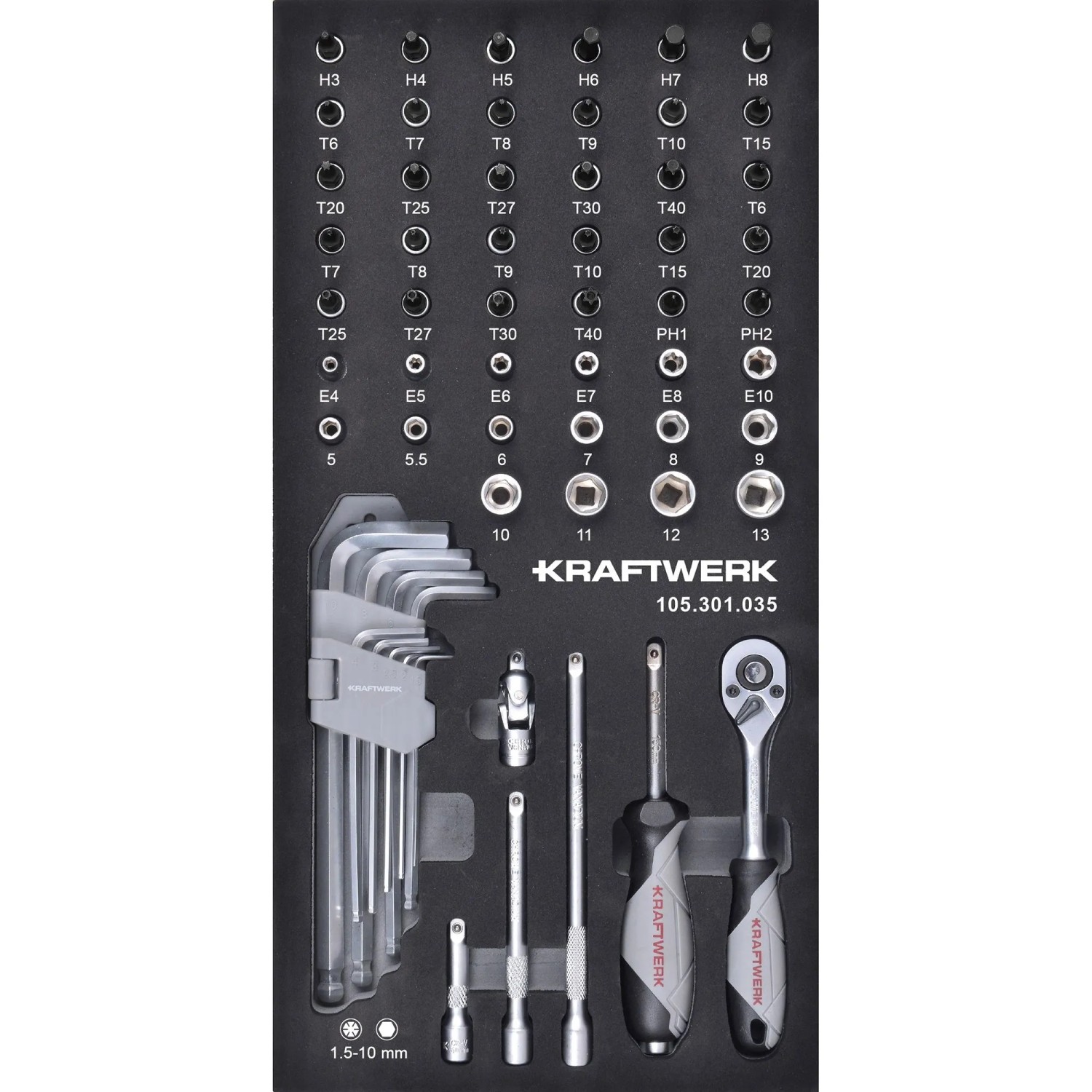 Kraftwerk Werkzeugset 1/4 Zoll Umschaltknarren-Einsatz 20x40 61-tlg