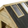 SwingKing Spielhaus Louise aus Holz mit Dachpappe und zwei Plexiglas-Dachfenstern.