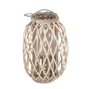 Naturfarbene Ried Laterne (Set) von ECD Germany, Rattan, Glas, Seilfaser, ca. 50 cm hoch.