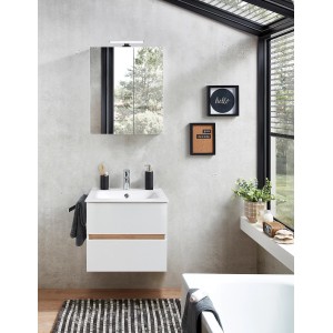 Pelipal Badmöbel-Set Mila Weiß Glanz mit Waschtisch, Unterschrank und Spiegelschrank.