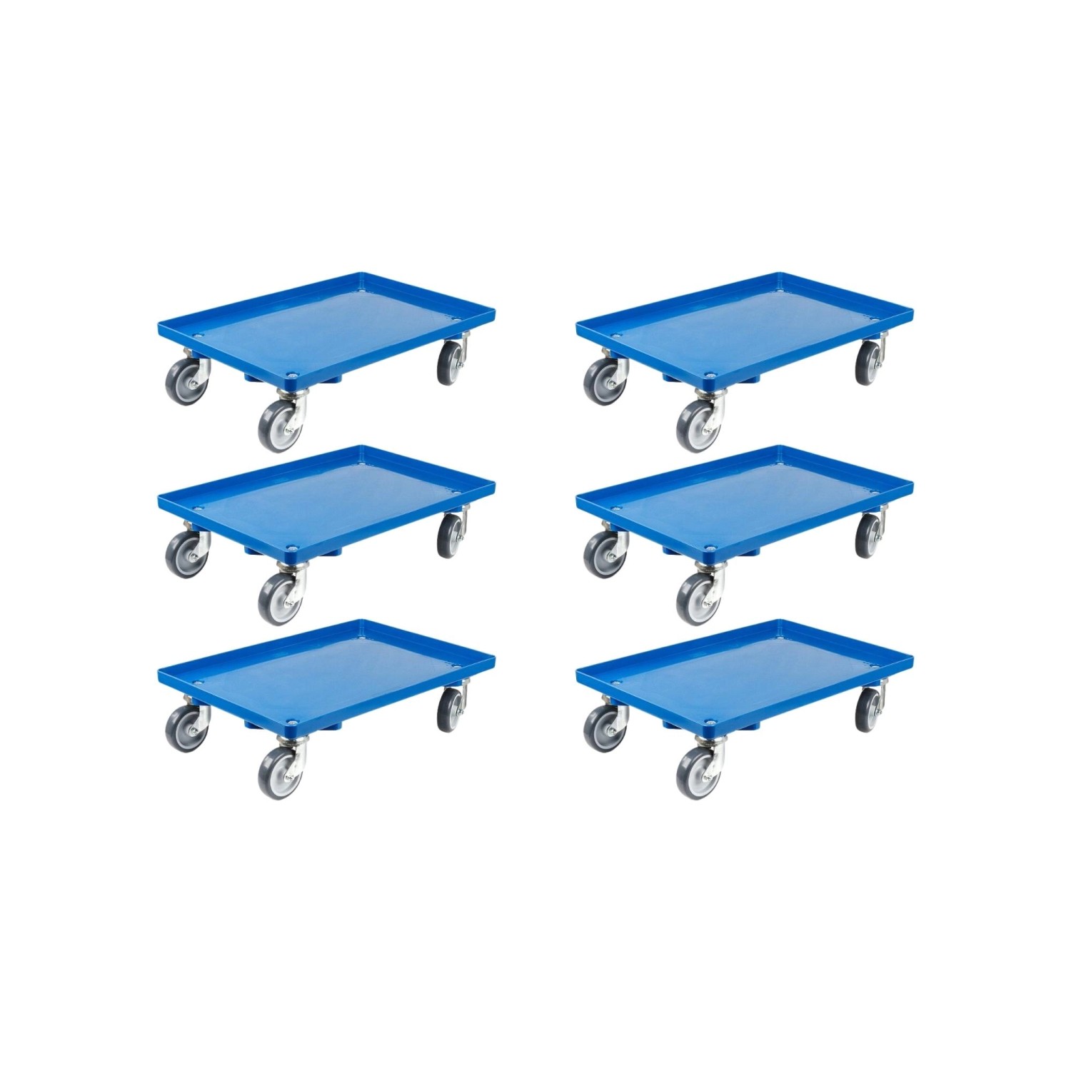 PROREGAL SparSet 6x Transportroller für Euroboxen 60 x 40 cm mit Gummiräder Blau Geschlossenes Deck 2 Lenkrollen und 2 B