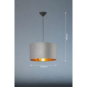 Graue Fischer & Honsel Pendelleuchte Aura Samt, Ø 40 cm, mit goldfarbener Innenseite für stimmungsvolles Licht.
