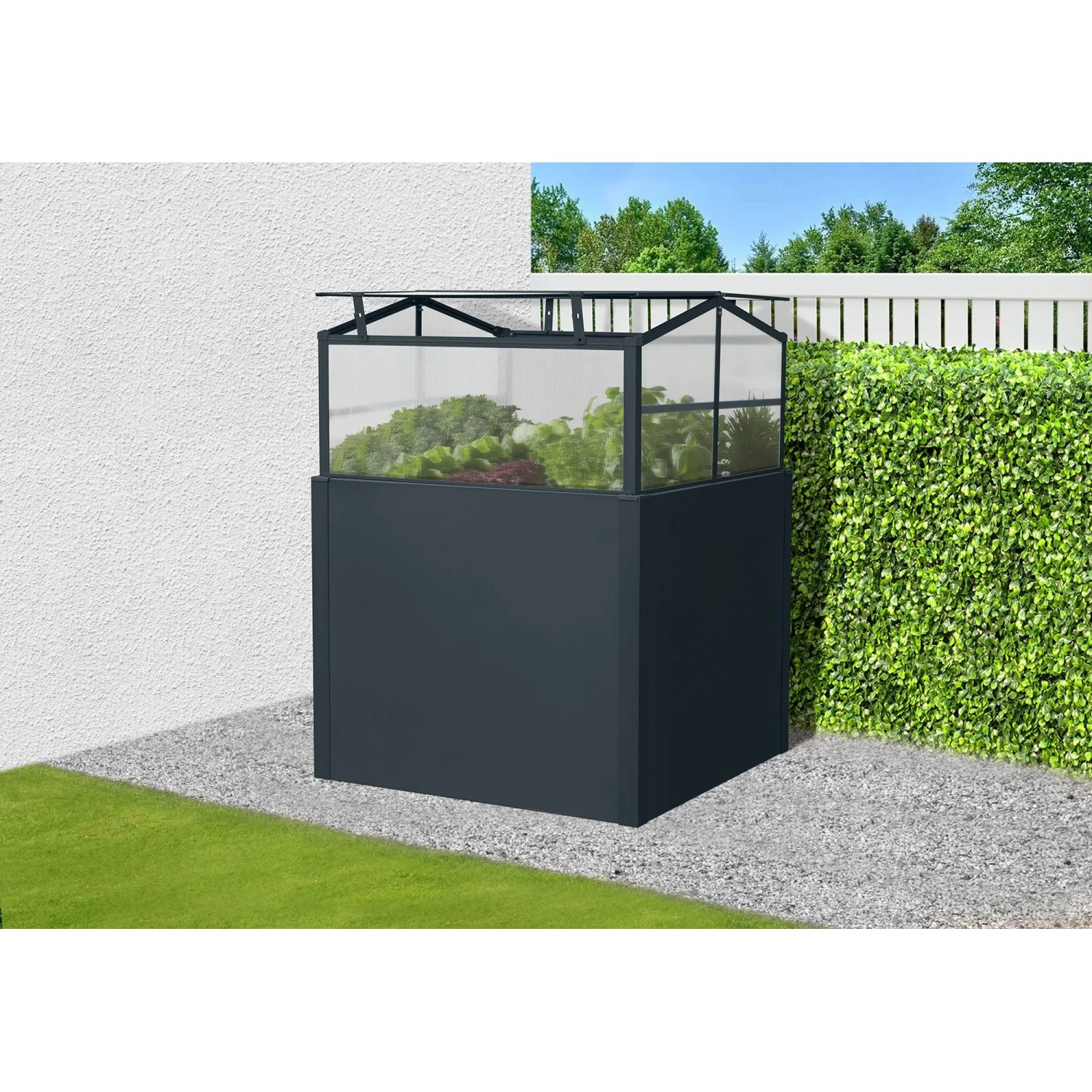 Floraworld Gewächshausaufsatz für Twin-Wall Hochbeet, 87x87x46cm, mit Klappfenster.