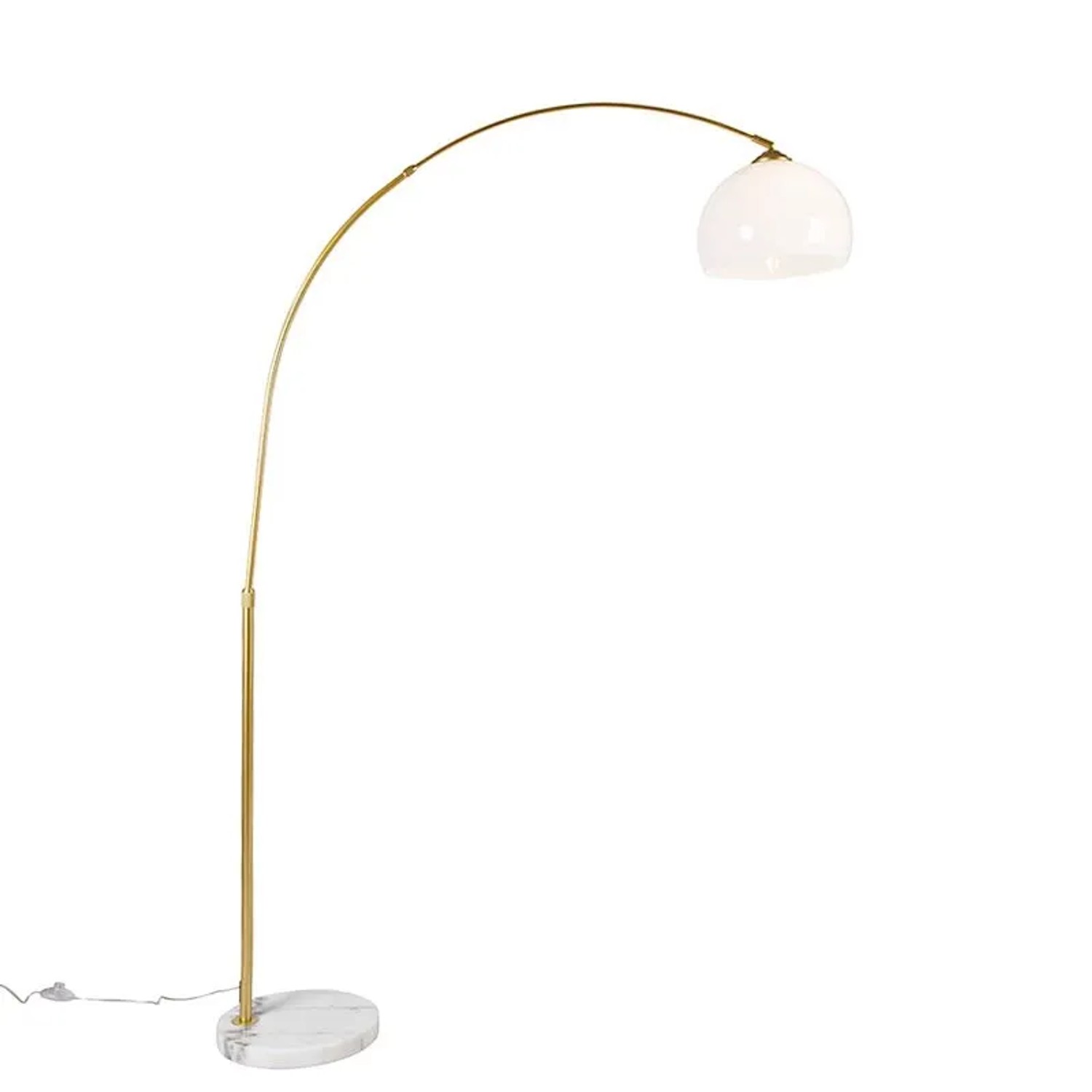 QAZQA Moderne Bogenlampe Messing mit Weißem Schirm Arc Basic