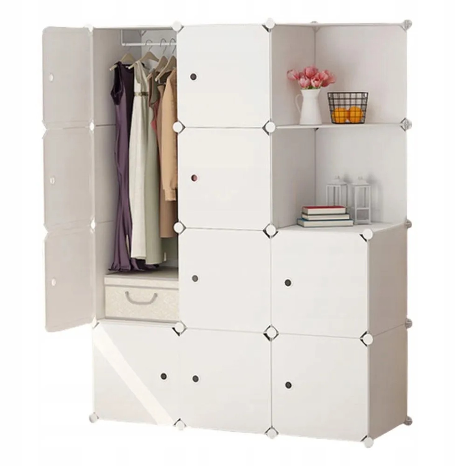 Rebiko Modularer Kleiderschrank Weiß 12 Regalböden Groß Geräumig Für Kleidung