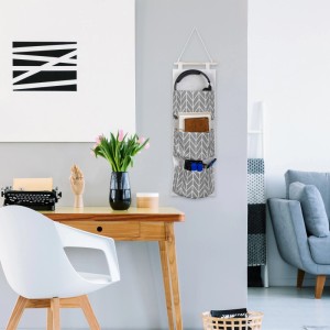 Relaxdays Hängeorganizer Baumwolle Creme Grau 3er Set 74 cm x 20 cm x 8 cm