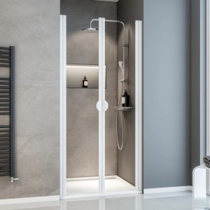 Schulte Sunny Pendeltür, 75x180 cm, weiße Duschabtrennung mit klarem Glas in Nische.