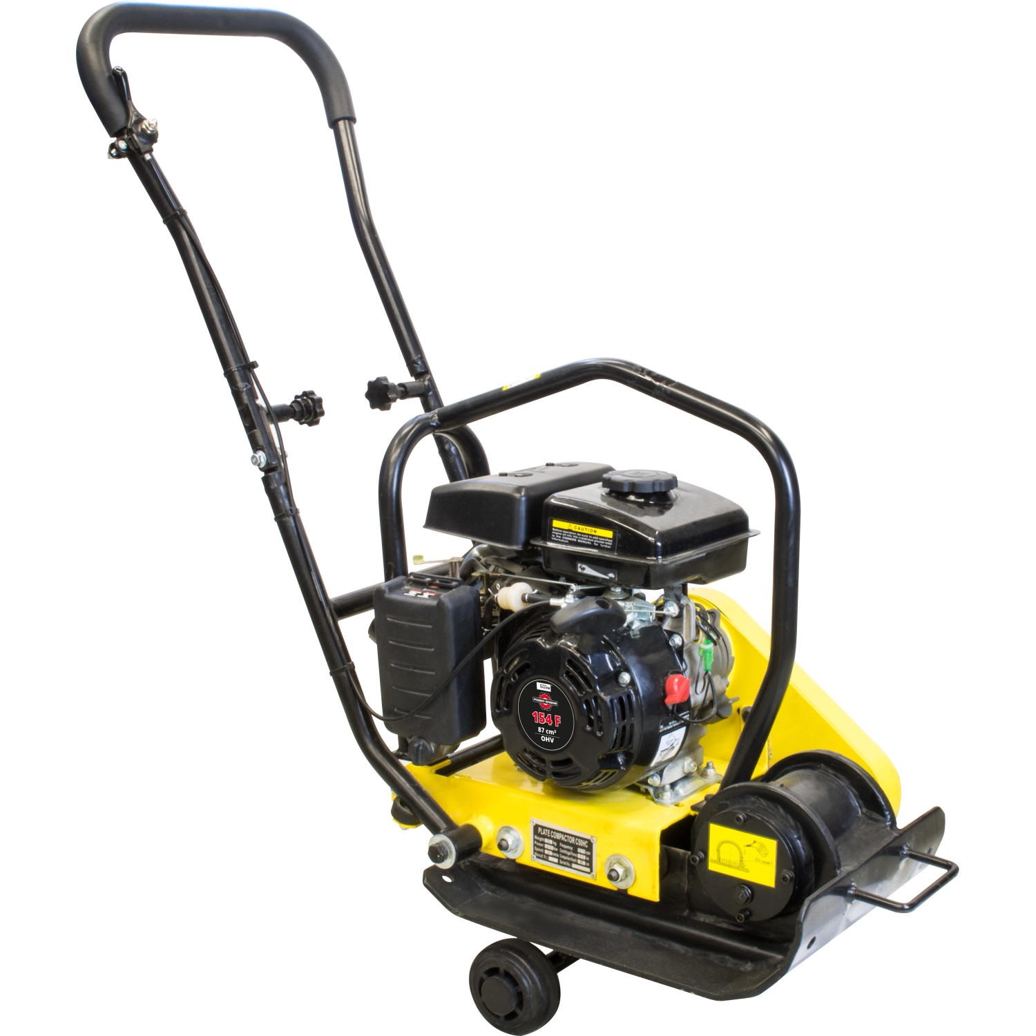 Güde Rüttelplatte GRP 50 in Gelb-Schwarz, ein Baugerät zum Verdichten von Flächen.