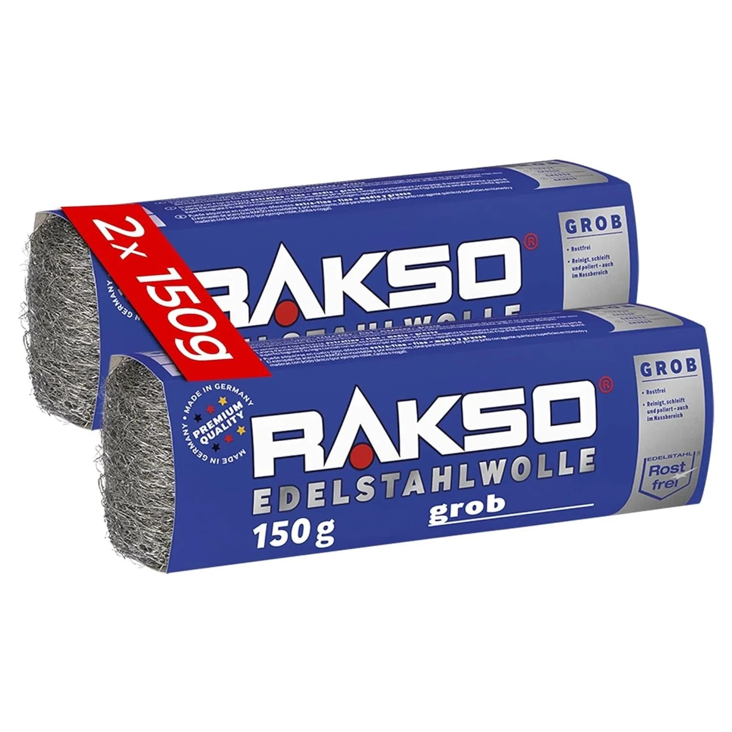 RAKSO Edelstahlwolle Banderole Sorte Grob 2 x 150g