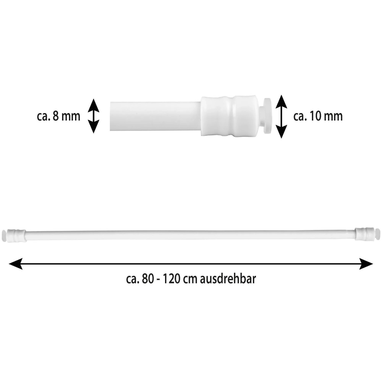 Bestlivings Klemmstange, weiß, 80-120cm, ausziehbar. Ideal für Gardinen & Fensterdekoration.