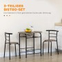 HOMCOM Essgruppe: Schwarzer ovaler MDF-Tisch mit Ablage, 2 Stühle mit Metallgestell. Ideal für kleine Küchen & Esszimmer.