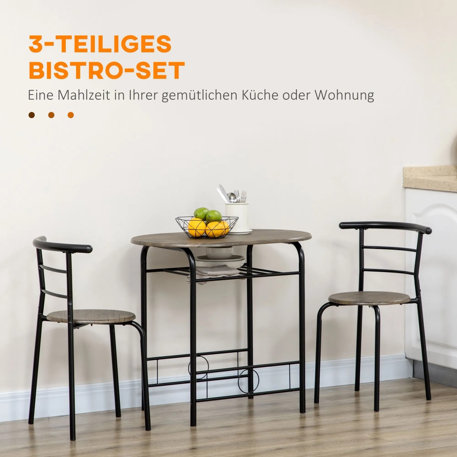 HOMCOM Essgruppe: Schwarzer ovaler MDF-Tisch mit Ablage, 2 Stühle mit Metallgestell. Ideal für kleine Küchen & Esszimmer.