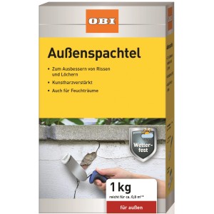 OBI Außenspachtel, 1 kg, weiß, zum Ausbessern von Rissen und Löchern im Außenbereich und Feuchträumen.