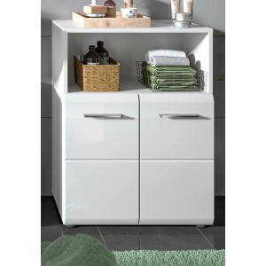 Inn.Furn Badezimmer Kommode Cover, weiß hochglänzend, mit zwei Türen und offenem Fach.