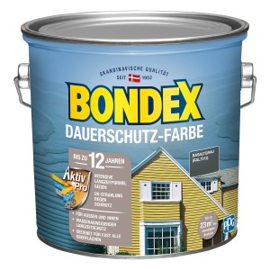 Dose Bondex Dauerschutz-Farbe Basaltgrau, seidenglänzend. Wetterschutzfarbe für Holz im Außenbereich.