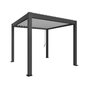 Biohort Pergola 3x3 m in Dunkelgrau-Weiß: Moderne Terrassenüberdachung mit Lamellen.