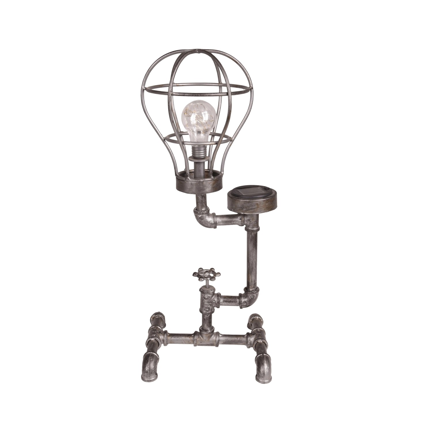 DELUKE Solar-Leuchte CELLE Stahl Antik-Silber 56,5x21x23cm Gartenlampe Tischlampe Outdoor Leuchte