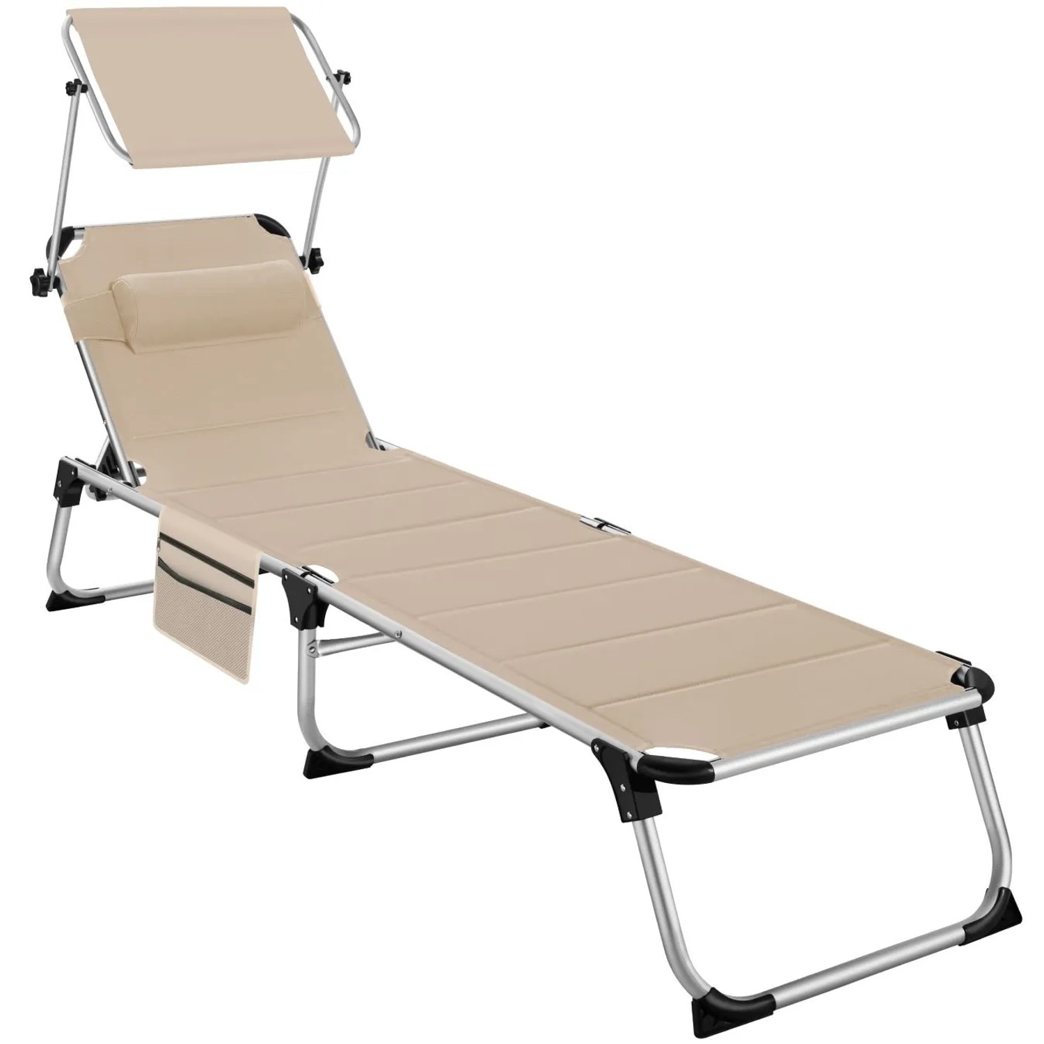 Tectake Aluminium Sonnenliege Lorella Gepolstert  Klappbar Wetterfest und Uv Beständig  200 x 60 50 x 115 cm Beige