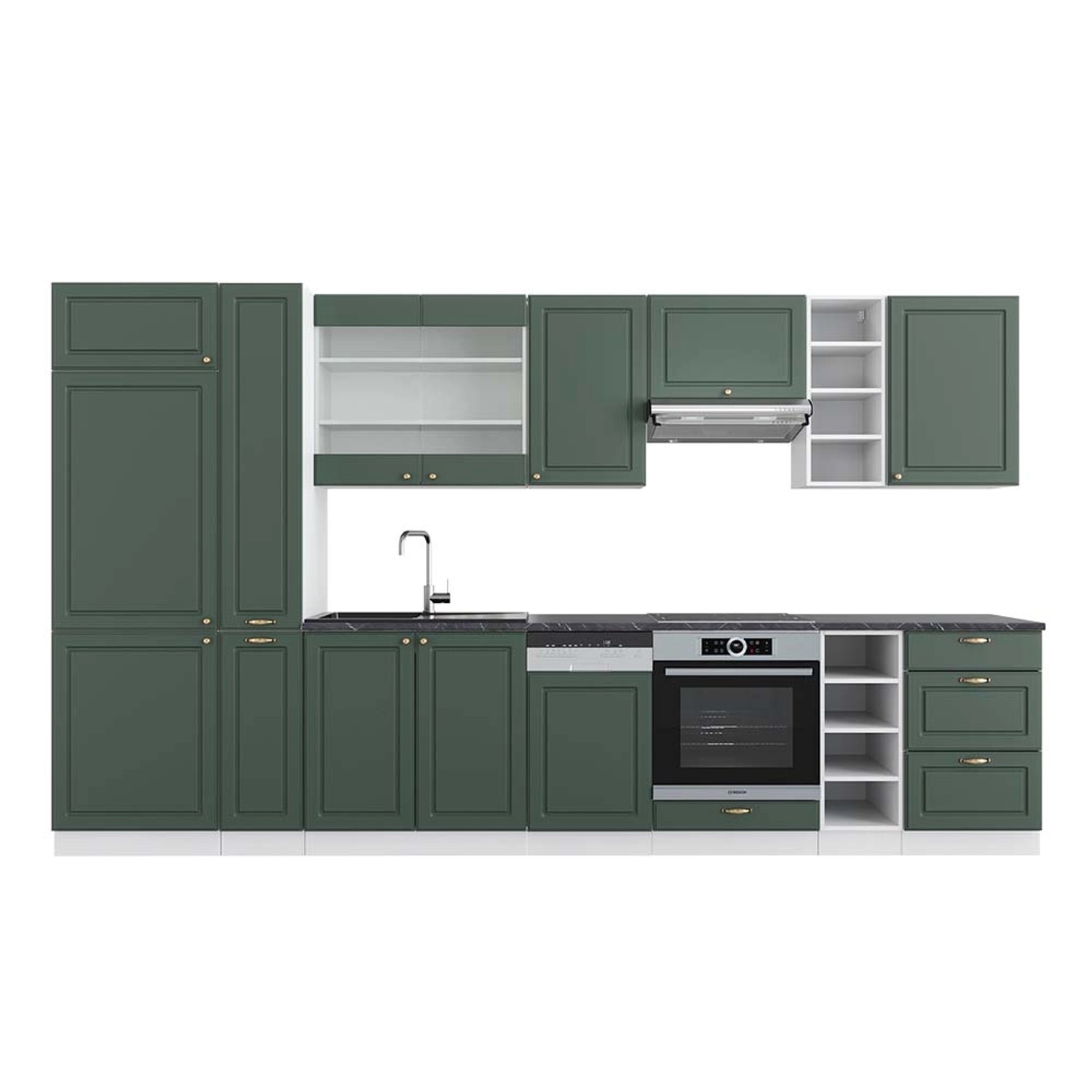 Vicco Fame-Line Küchenzeile Grün-Gold Landhaus/Weiß 355 cm AP Anthrazit günstig online kaufen