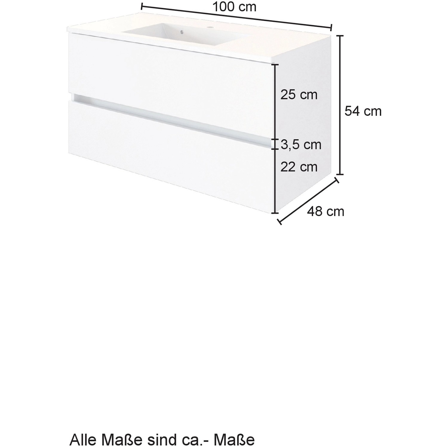 Held Möbel Einzelwaschtisch Bari, 100 cm, Grau Matt, mit zwei Schubladen und Softclose Funktion.