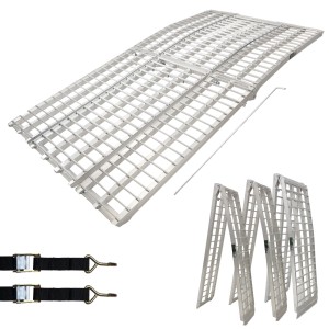 TRUTZHOLM klappbare Auffahrrampe, 3-teilig, 305 cm, grau, für Autoanhänger.