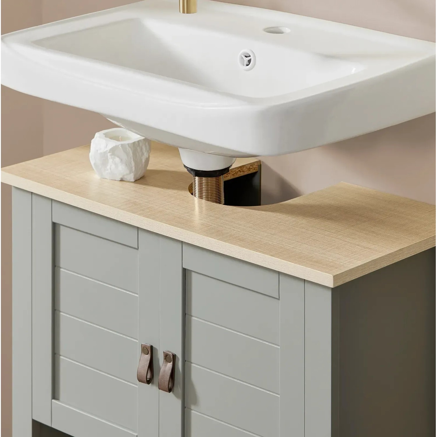 SoBuy Waschbeckenunterschrank Badschrank mit 2 Türen und 1 Fach 60x60x30cm Grau BZR69-HG_6