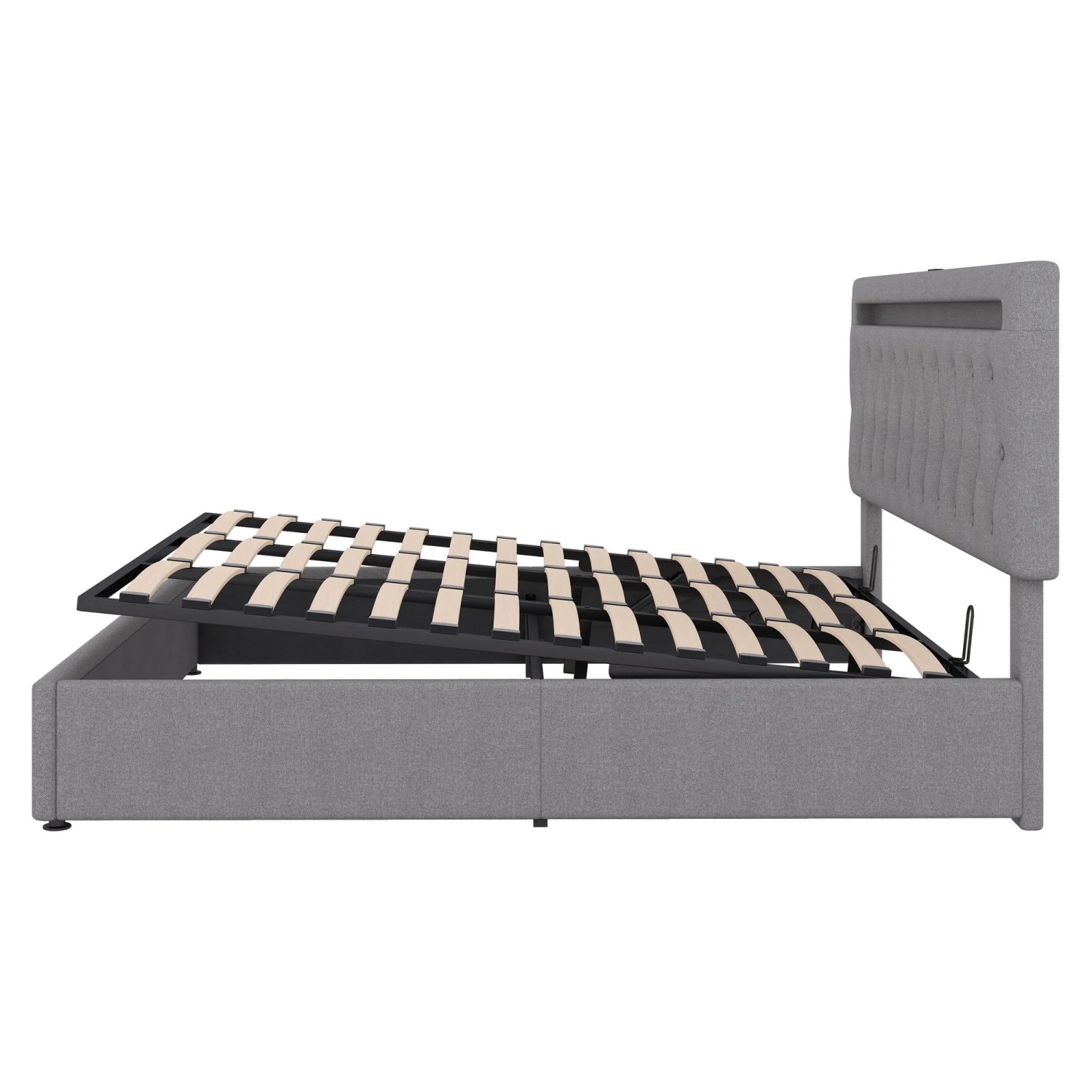 okwish Polsterbett 180x200cm mit LED USB Stauraum Schlafzimmer Grau ohne Matratze