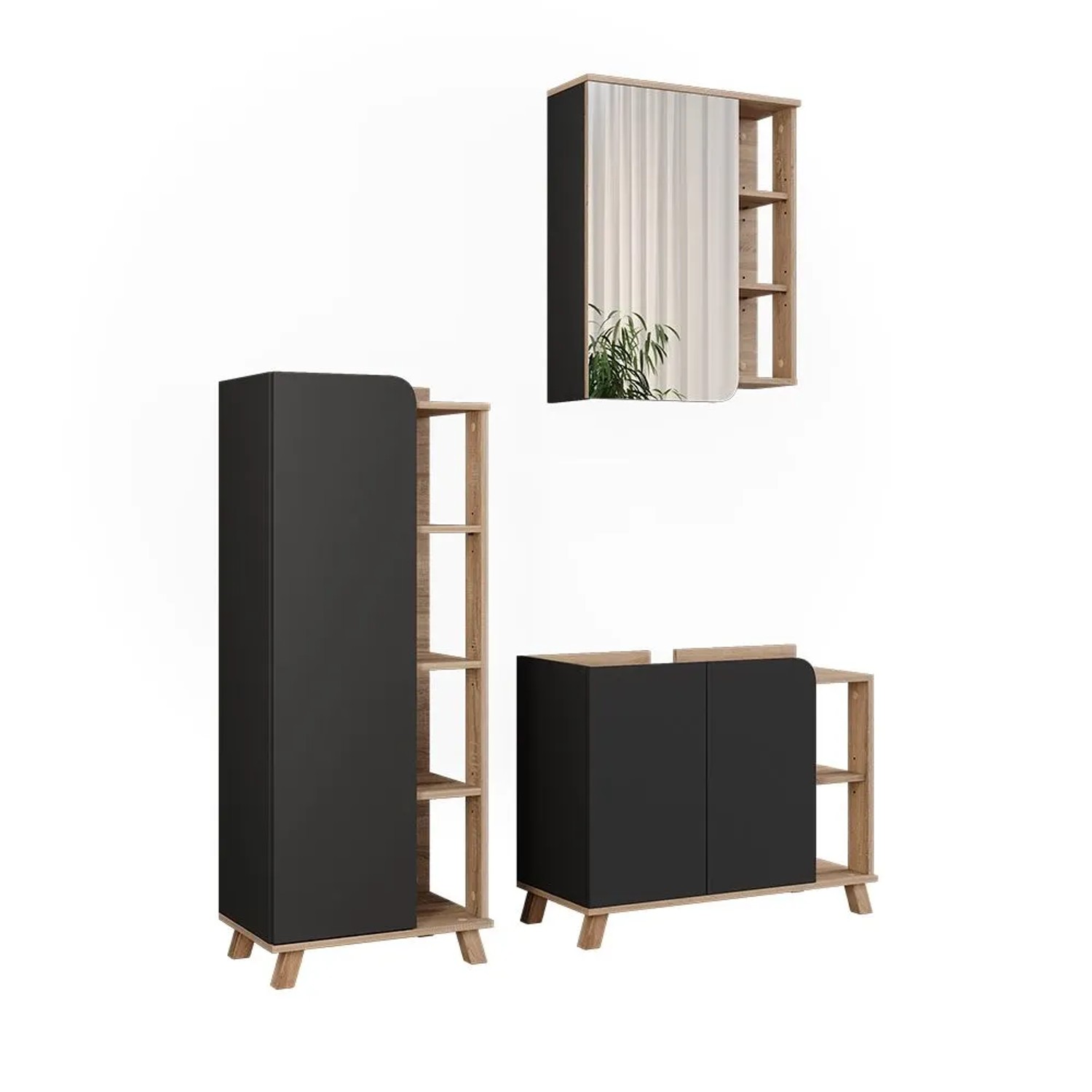 Vicco Badmöbel-Set Karen Sonoma/Anthrazit 80 x 65 3-teilig
