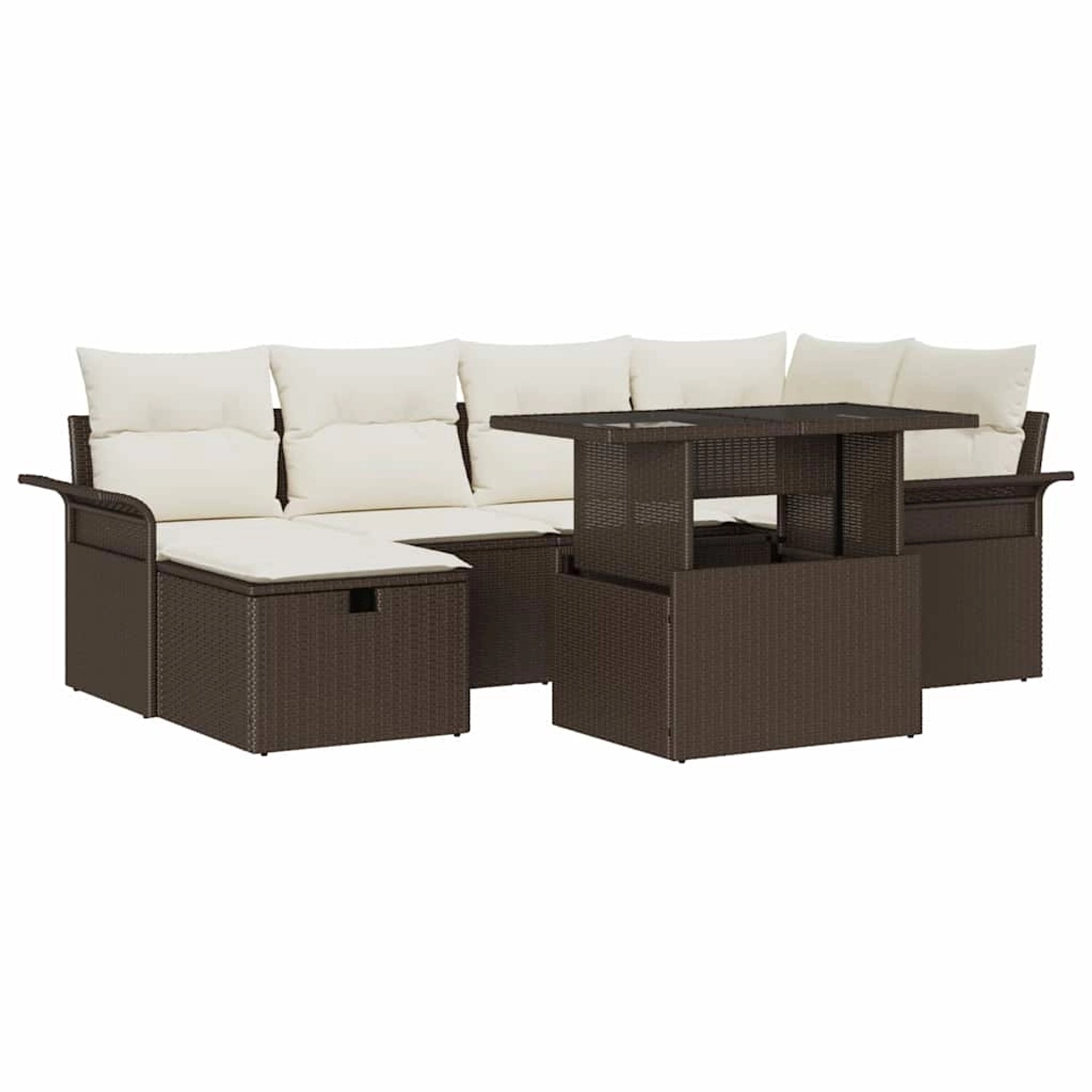 vidaXL Garten-Sofa-Set mit Kissen mit Speicher 7-Tlg Braun Poly Rattan 3361 günstig online kaufen