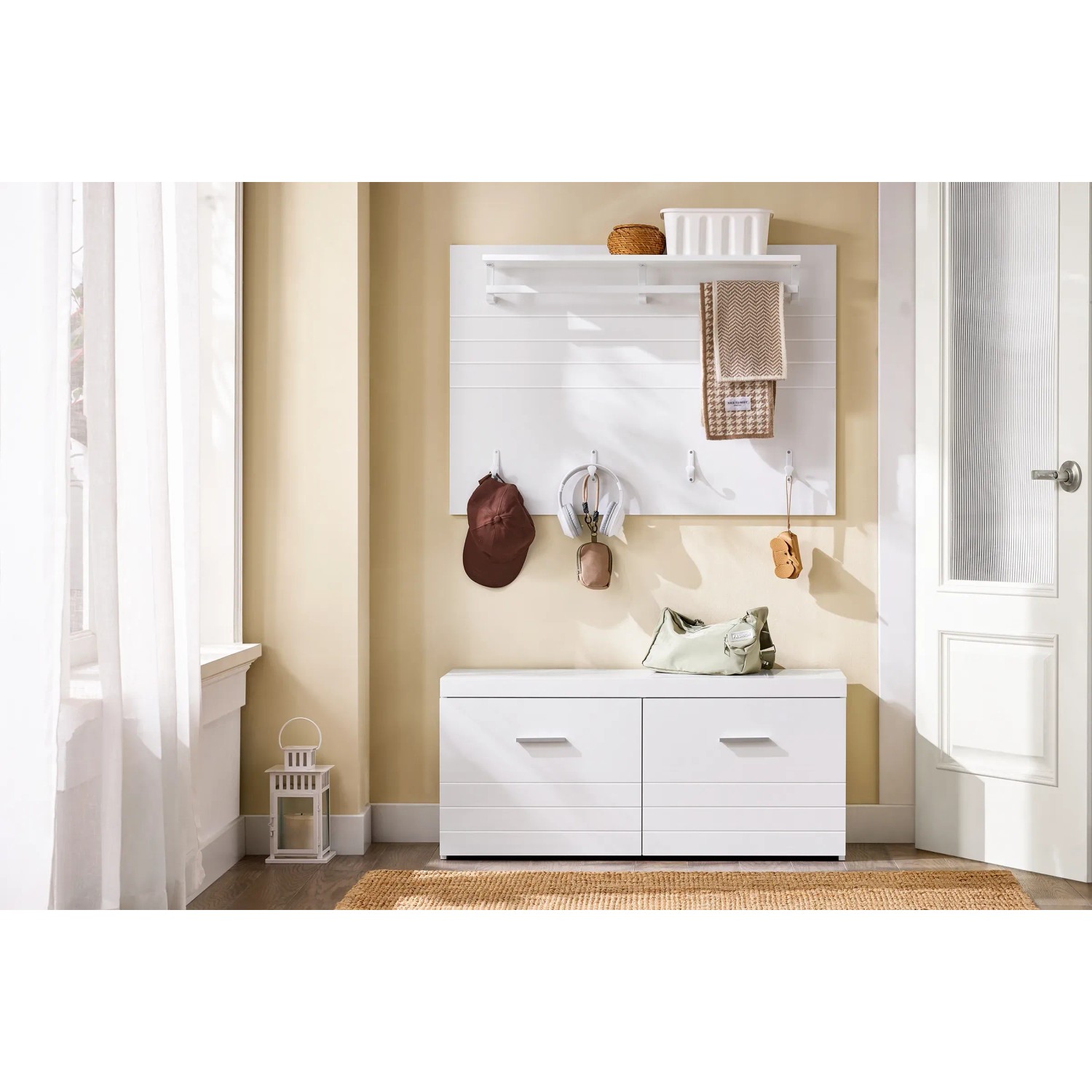 SoBuy Wandgarderobe Garderobenleiste mit Regal und Haken Garderobenpaneel für Flur FHK36-W_3