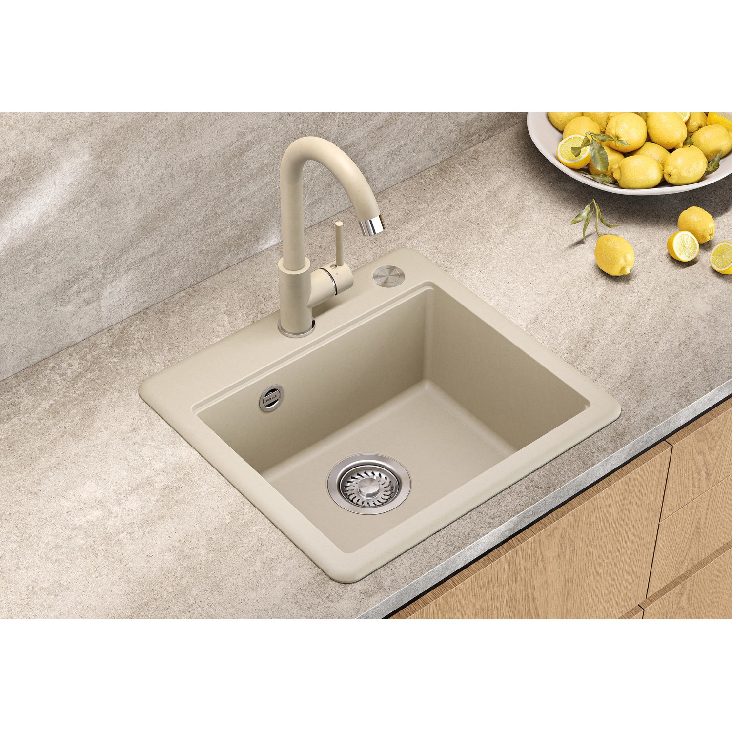 Helika Einbauspüle Esta 47 cm x 44 cm Elfenbein inkl. Druckknopfventil_8