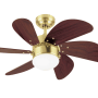 WESTINGHOUSE Deckenventilator Turbo Swirl Messing mit Mahagoni Flügeln und Lampe.