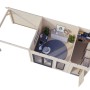 Palmako Holz-Gartenhaus mit Pultdach, weiß lackiert, 739x300cm, Innenansicht mit Büro und Werkstatt.
