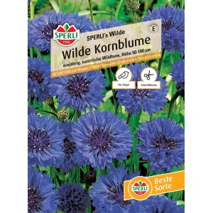 Samenpackung Sperli Wilde Kornblume mit lilablauen Blüten, geeignet für Naturgärten.