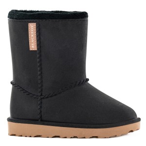 Schwarze Blackfox Kinderstiefel Cheyennetoo Gr. 24/25 mit Wildleder-Effekt und beigem Profil.