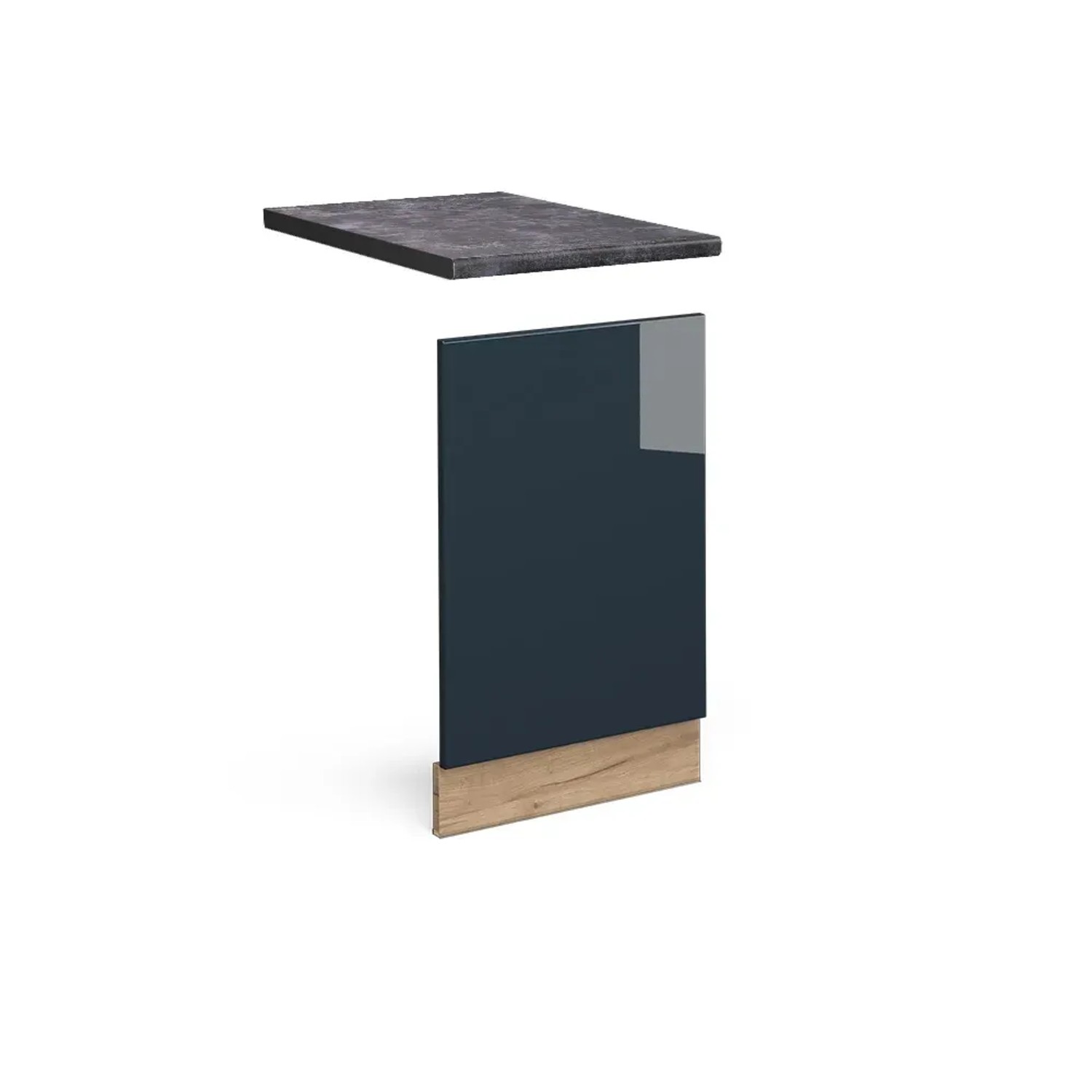 Vicco Frontblende Fame-Line Geschirrspüler Fronttür Dunkelblau Hochglanz 45 cm AP Anthrazit mit Goldkraft Eiche Korpus