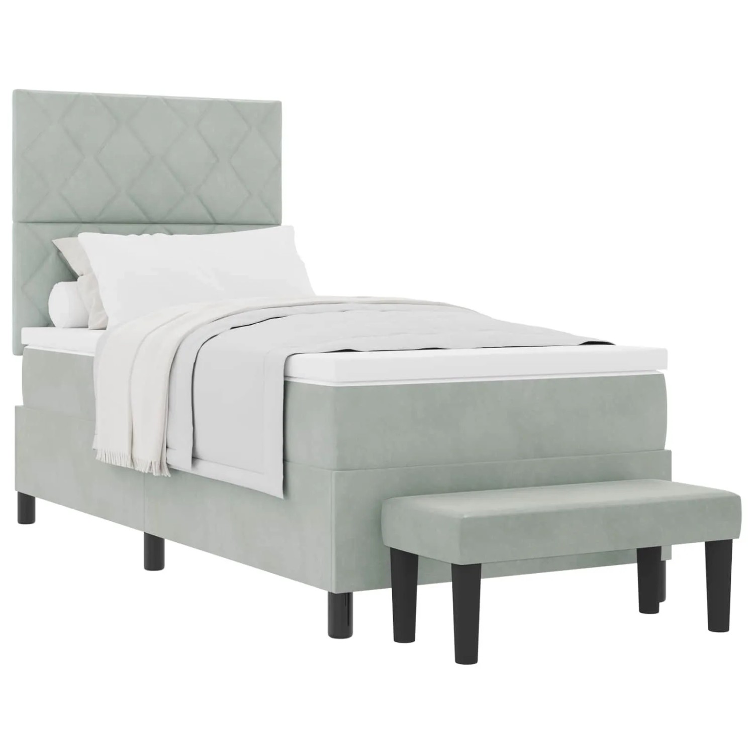 vidaXL Boxspringbett mit Matratze Hellgrau 90 x 190 cm Samt 3344546