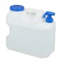 Weißer 18 L HDPE Wasserkanister mit blauem Schraubverschluss und Hahn für Camping & Outdoor.