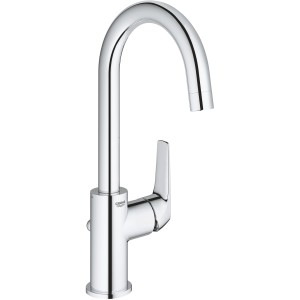 Grohe BauFlow Waschtischarmatur L-Size in Chrom mit hohem, schwenkbarem Auslauf.