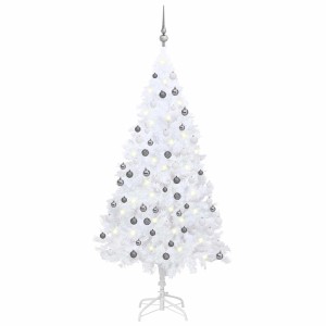 vidaXL Künstlicher Weihnachtsbaum mit Beleuchtung & Kugeln Weiß 180 cm 3077713